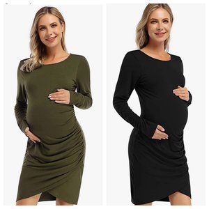 COMFIEST Maternity Dress EVER! Casual Ruched Short Sleeve SOFT Bodycon